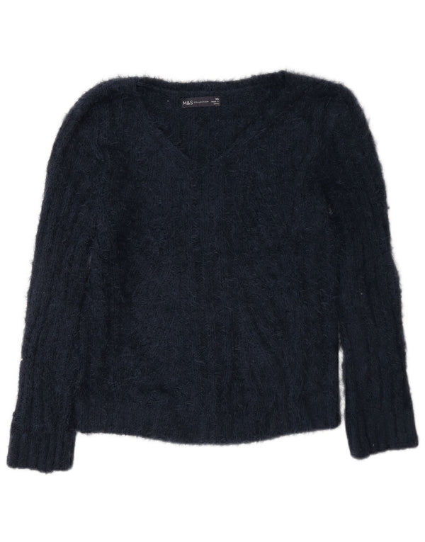 Zara Damen-Pullover, lockere Passform, V-Ausschnitt, UK 6, XS, Marineblau, Polyester