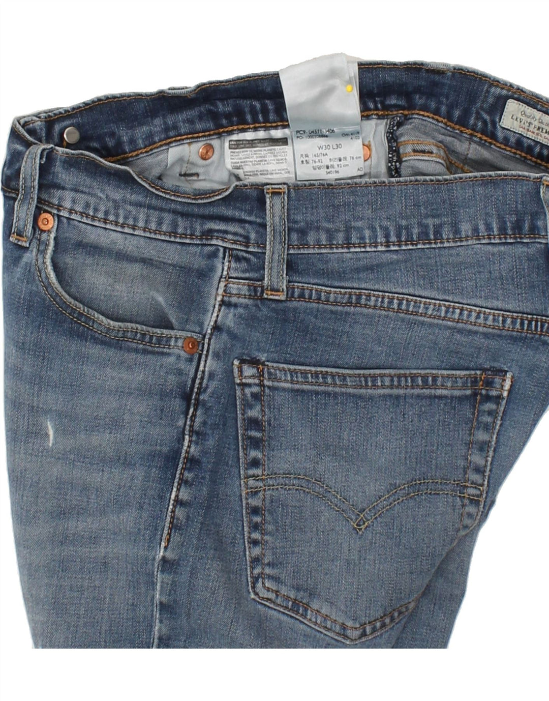 LEVI'S Womens 511 Distressed Straight Jeans W30 L30 Blue Cotton Vintage Levi's and Second-Hand Levi's from Messina Hembry 
