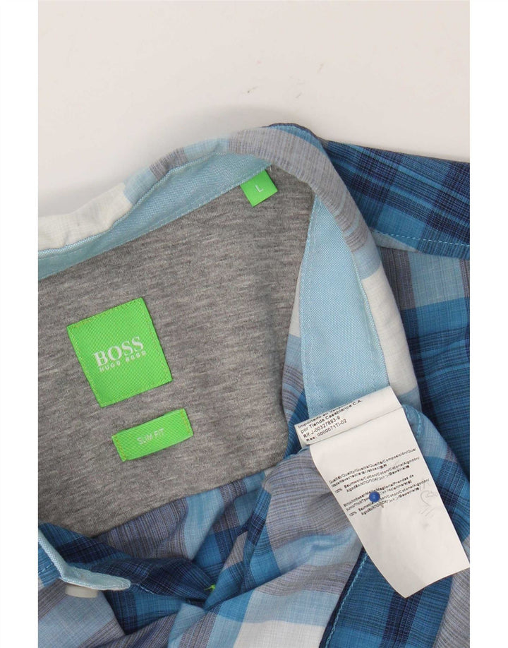 Hugo Boss Herren-Slim-Fit-Hemd, groß, blau kariert, Baumwolle