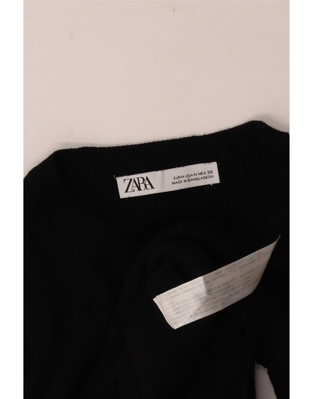 Zara Damen Crop Top Langarm UK 12 Medium Schwarz Viskose