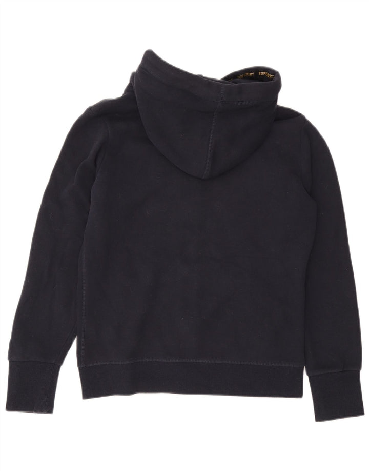 Superdry Damen-Kapuzenpullover mit grafischem Reißverschluss, UK 12, mittelmarineblaue Baumwolle
