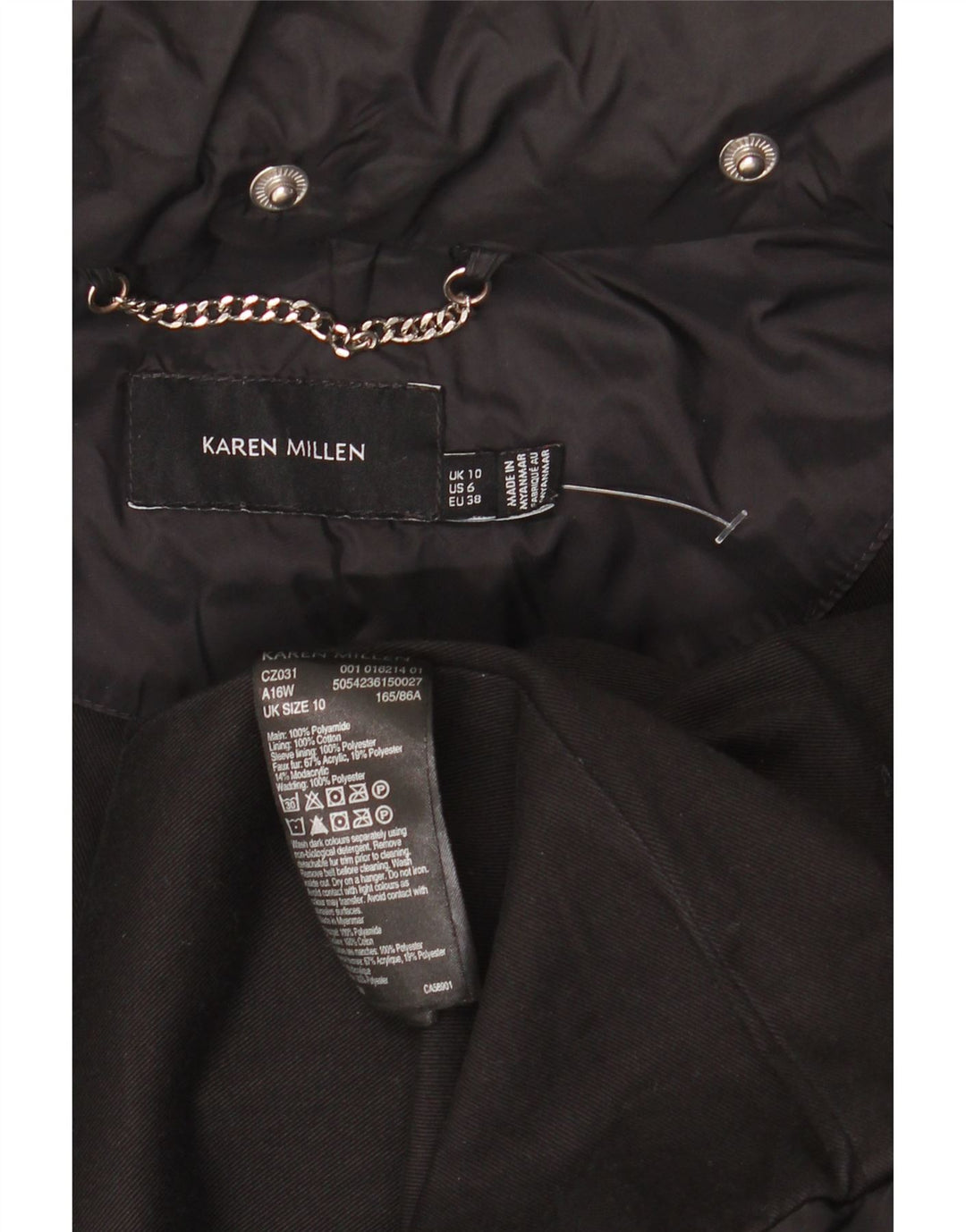 Karen Millen Herren gepolsterter Mantel UK 10 Small Schwarz Polyamid