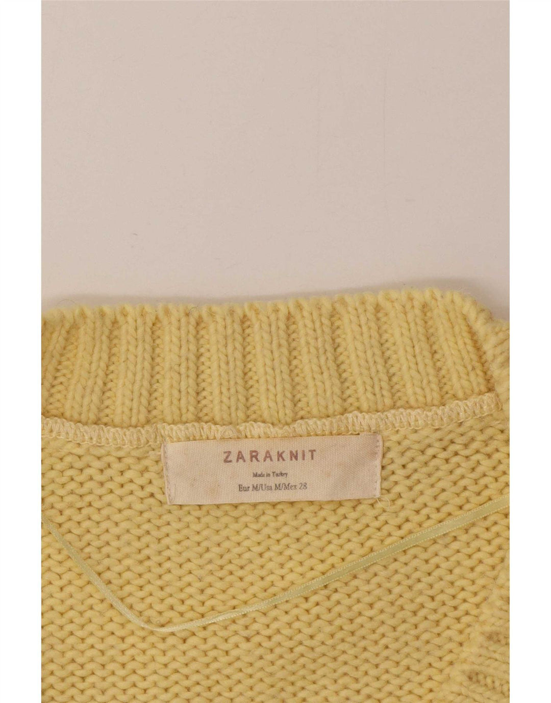 Zara Damen-Pullover mit V-Ausschnitt, Gr. 14, Mittelgelb