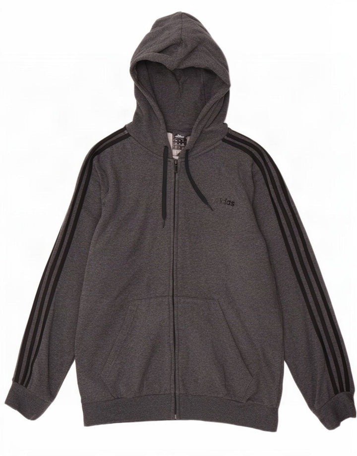 Adidas Herren-Kapuzenpullover mit Reißverschluss, groß, graue Baumwolle