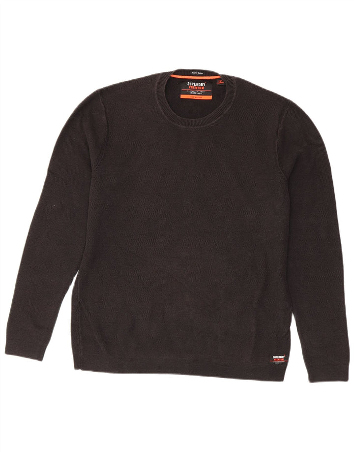 Superdry Damen-Pullover mit Rundhalsausschnitt, UK 14, mittelschwarz, Baumwolle