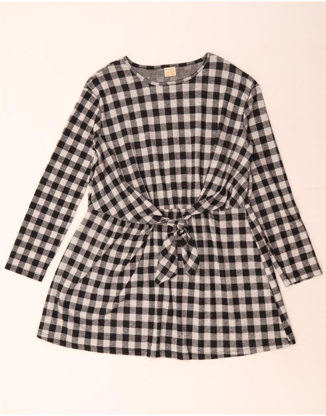 Zara Langarm-Basic-Kleid für Mädchen, 13–14 Jahre, schwarzes Gingham