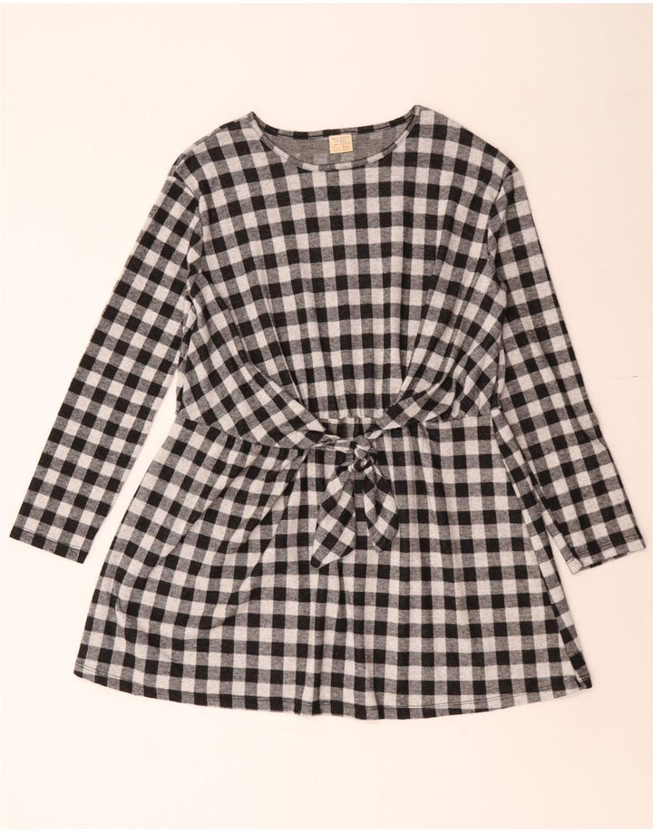 Zara Langarm-Basic-Kleid für Mädchen, 13–14 Jahre, schwarzes Gingham