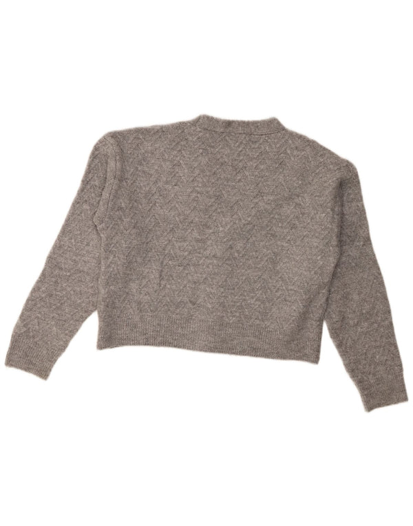 Zara Damen Crop Cardigan Pullover UK 14 Mittelgraues Acryl