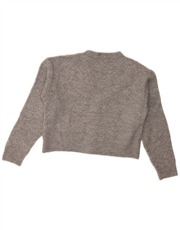Zara Damen Crop Cardigan Pullover UK 14 Mittelgraues Acryl