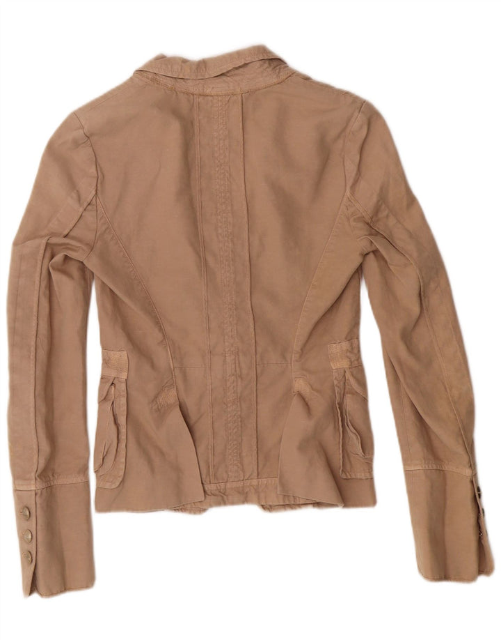 PINKO Damen-Blazerjacke mit 2 Knöpfen, Größe S, Beige, Baumwolle