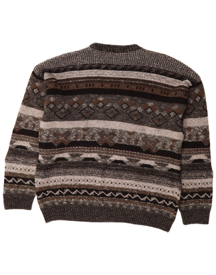 Vintage Herren Pullover mit Rundhalsausschnitt IT 50 Mittelgrau Geometrisch