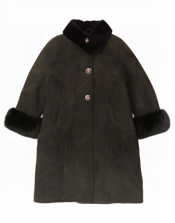 Mazzi Womens Relaxed Fit Shearling Coat IT 44 Mittelgrüner Farbblock