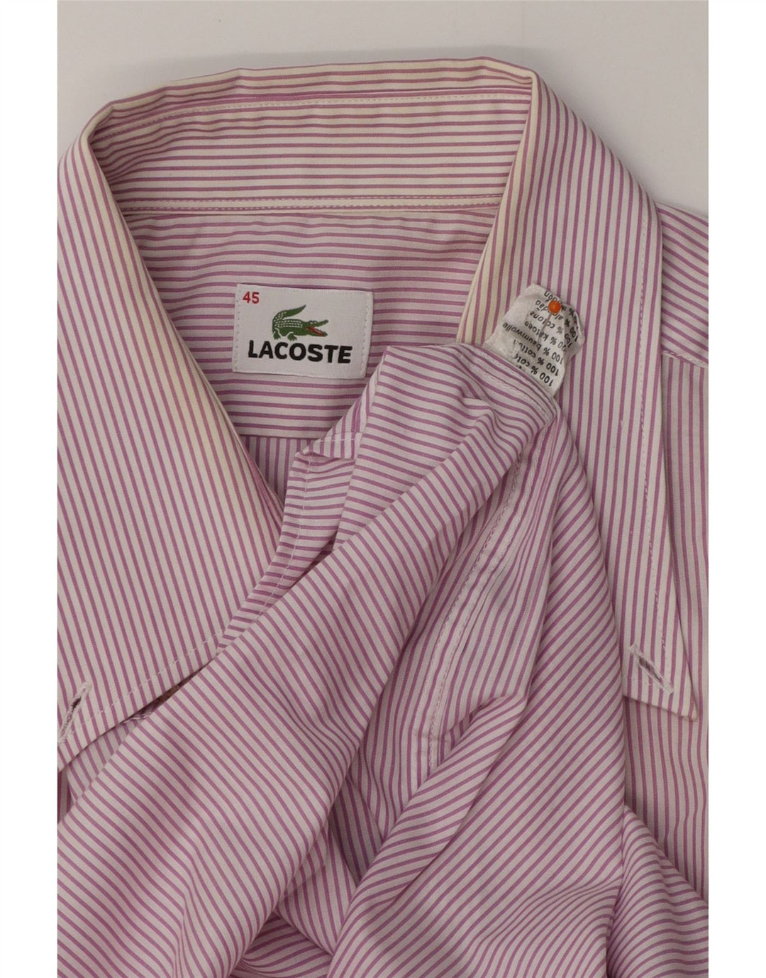 LACOSTE Herren Kurzarmhemd Größe 45 XL Lila Nadelstreifen Baumwolle
