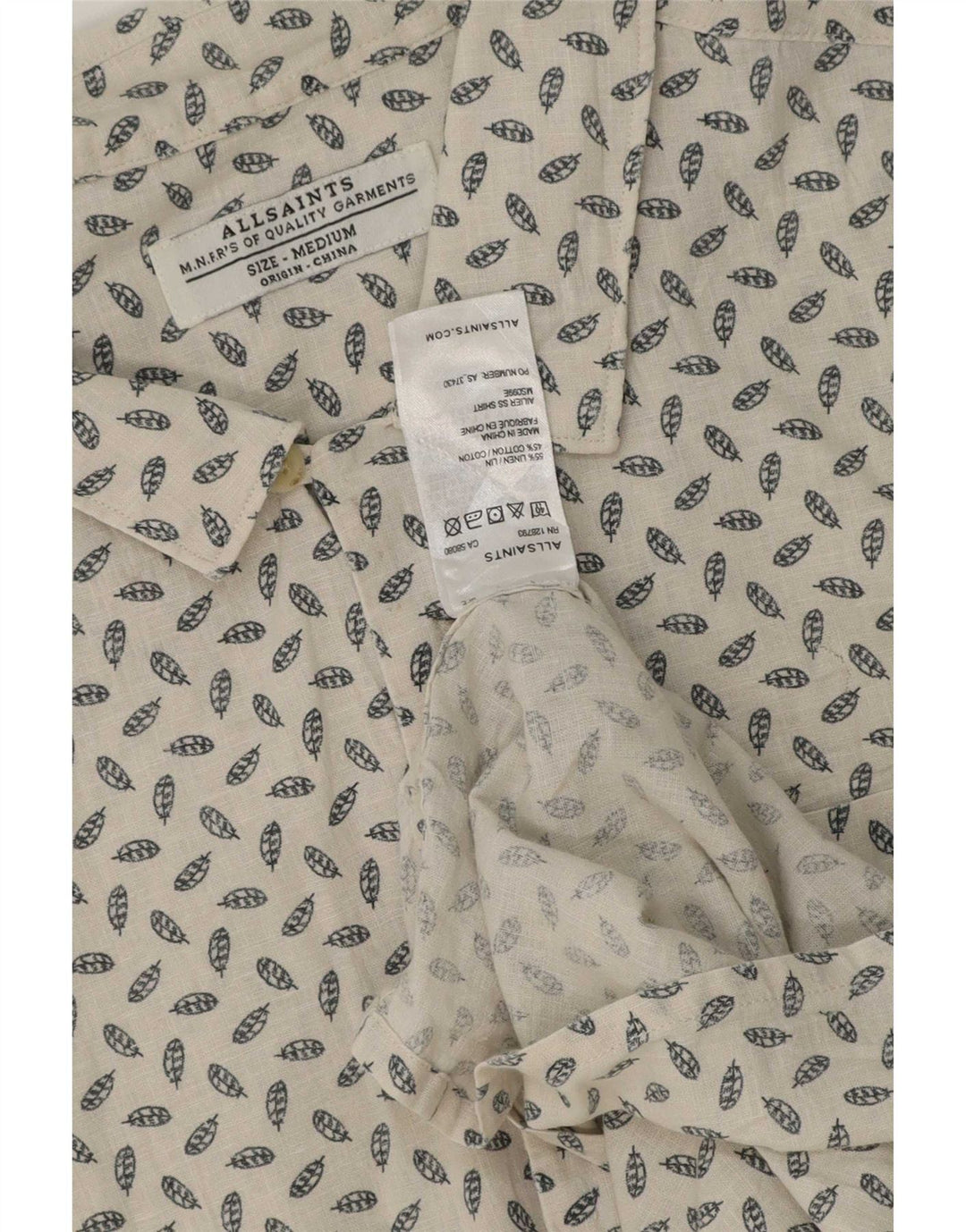 All Saints Herren-Kurzarmhemd Medium Off White Spotted