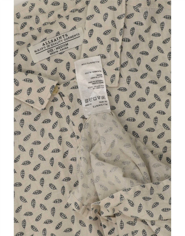 All Saints Herren-Kurzarmhemd Medium Off White Spotted