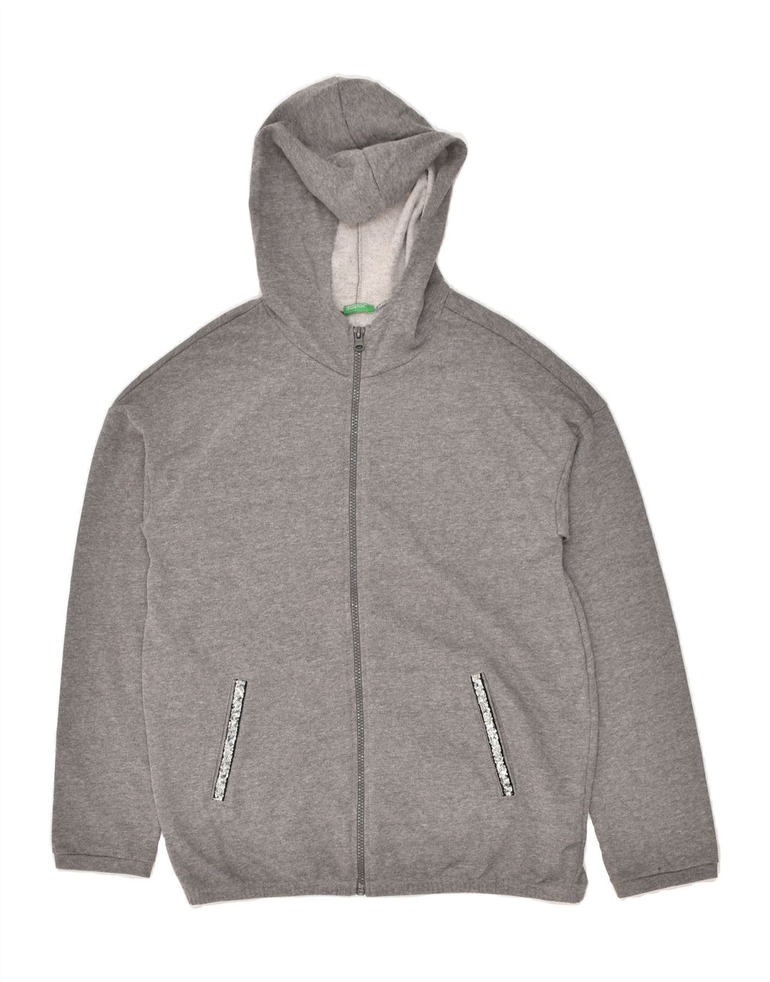 BENETTON Girls Zip Hoodie Sweater 11-12 Years 2XL Grey Cotton | Vintage Benetton | Thrift | Second-Hand Benetton | Used Clothing | Messina Hembry 