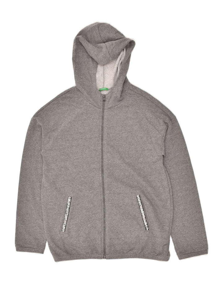 BENETTON Girls Zip Hoodie Sweater 11-12 Years 2XL Grey Cotton | Vintage Benetton | Thrift | Second-Hand Benetton | Used Clothing | Messina Hembry 
