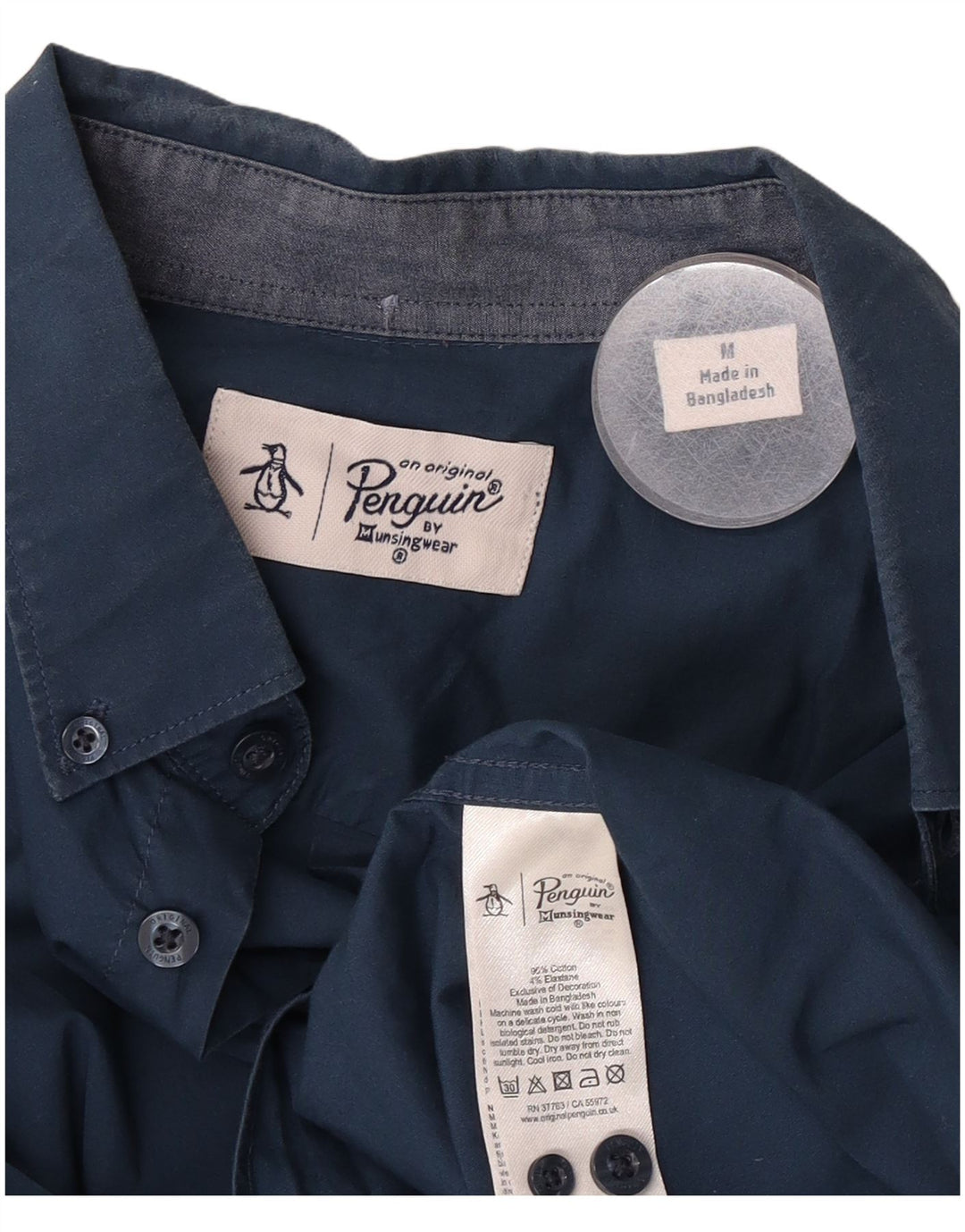 Pinguin-Herrenhemd aus mittelblauer Baumwolle