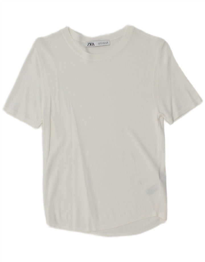 ZARA Damen T-Shirt Top UK 12 Mittelweiße Viskose