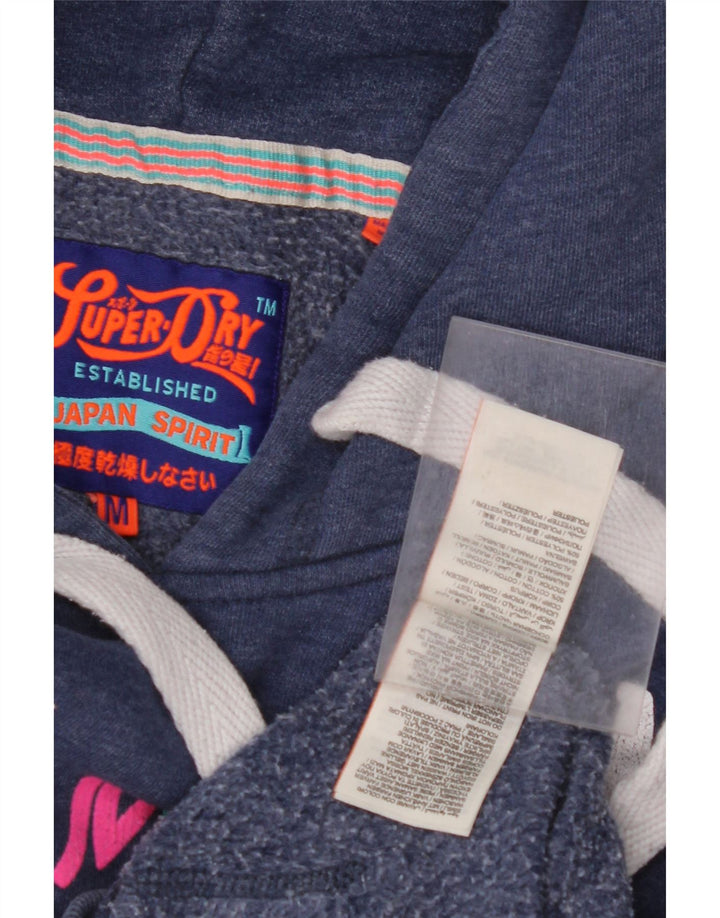SUPERDRY Damen-Kapuzenpullover mit Grafik, UK 14, mittelmarineblaue Baumwolle