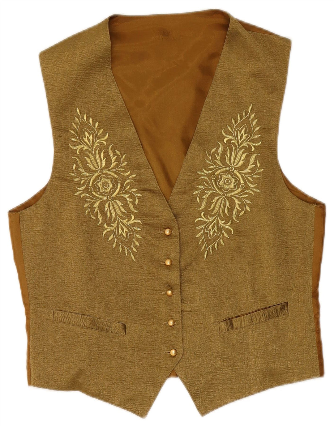 VINTAGE Damen Weste UK 14 Medium Khaki Floral Polyester