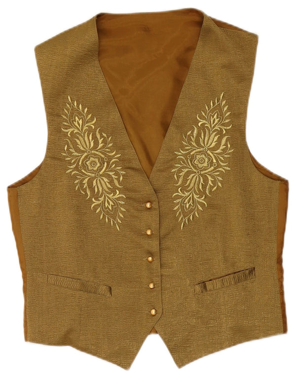 VINTAGE Damen Weste UK 14 Medium Khaki Floral Polyester