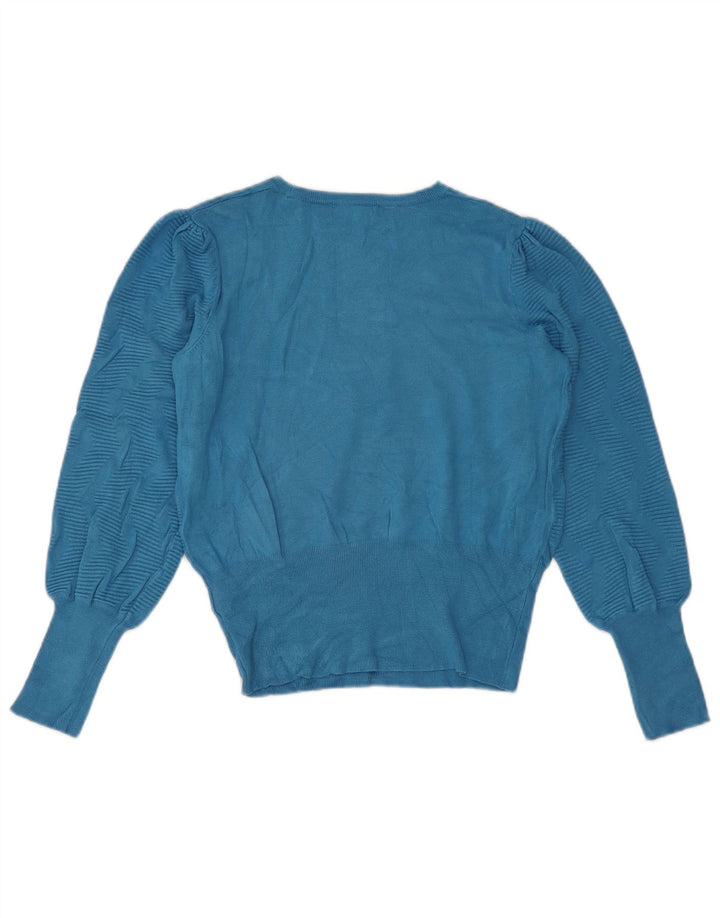 Marks & Spencer Damen-Pullover mit Rundhalsausschnitt, Gr. 14, mittelblau, geometrisch