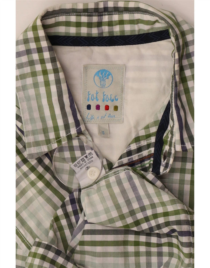 Fat Face Herren-Kurzarmhemd, klein, grün, Gingham-Baumwolle