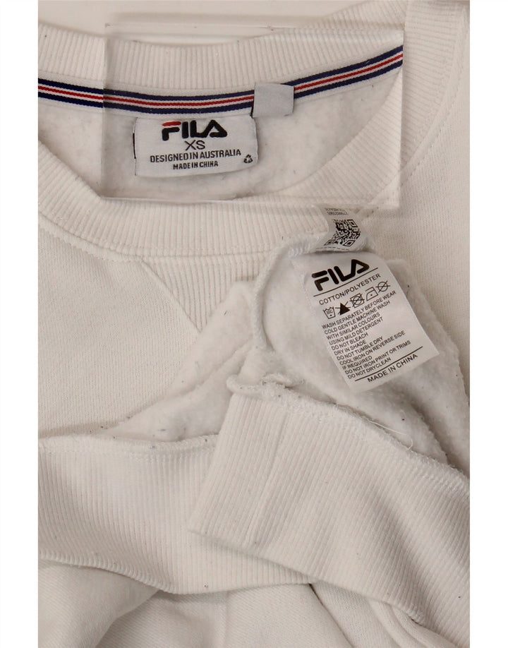 FILA Womens Oversized Sweatshirt Jumper UK 6 XS White Cotton Vintage Fila and Second-Hand Fila from Messina Hembry 