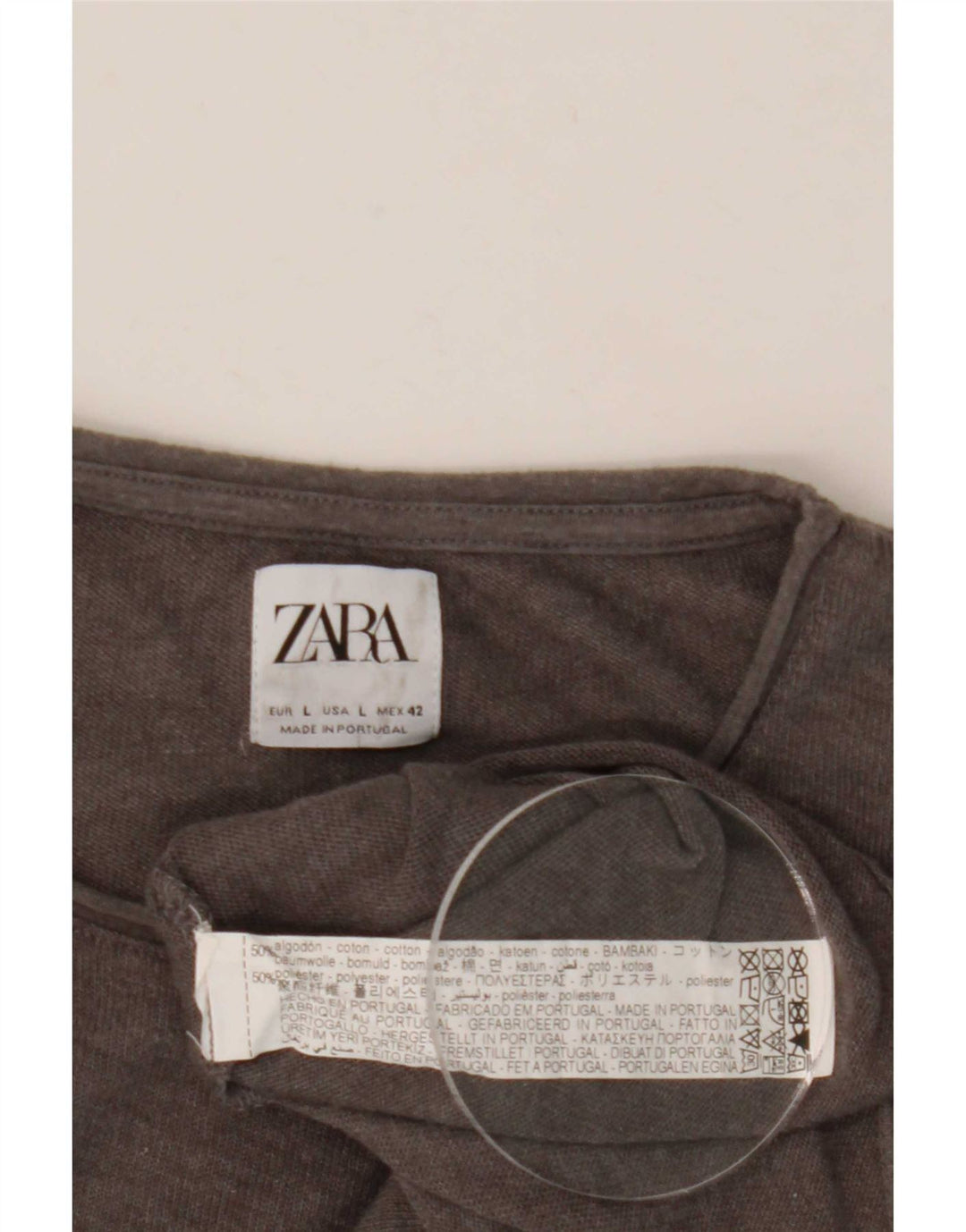 Zara Herren T-Shirt Top Large Grau Baumwolle