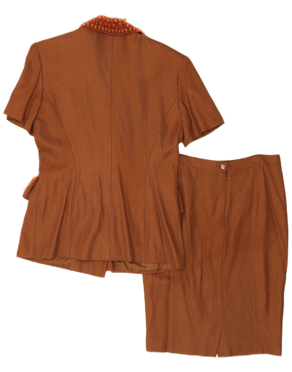 Vintage Womens Double Breasted 2 Piece Skirt Set UK 14 Large W32 Brown