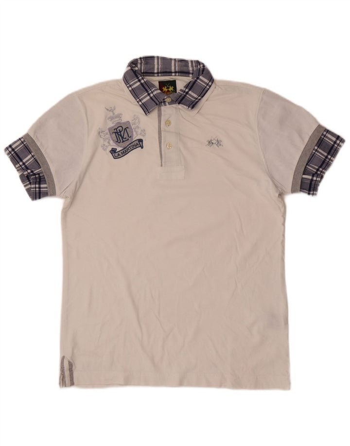 La Martina Herren-Poloshirt mit Grafik, Größe S, weiß, kariert, Baumwolle