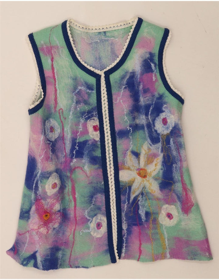 Vintage Damen Cardigan Top UK 12 Medium Mehrfarbig geblümt