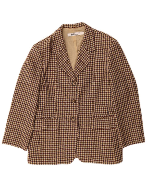 Marella Damen 3-Knopf-Blazerjacke UK 18 XL Braune Hahnentritt-Schurwolle