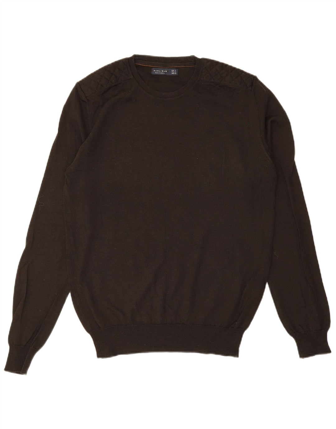 ZARA Herren-Pullover mit Rundhalsausschnitt, groß, braun, Acryl