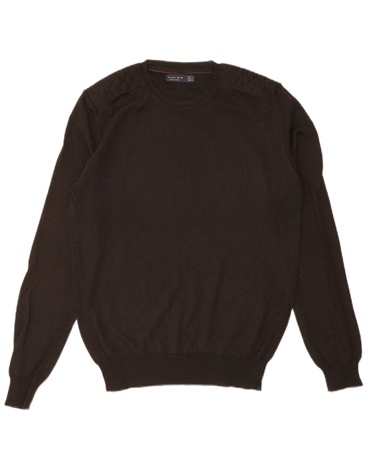 ZARA Herren-Pullover mit Rundhalsausschnitt, groß, braun, Acryl