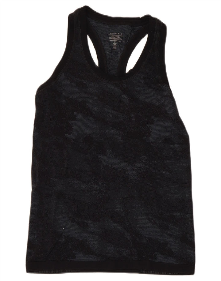 ATHLETA Damen Weste Top UK 8 Small Schwarz Camouflage Nylon
