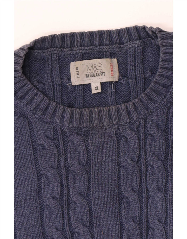 Marks & Spencer Herren-Pullover mit Rundhalsausschnitt, reguläre Passform, XL, Marineblau