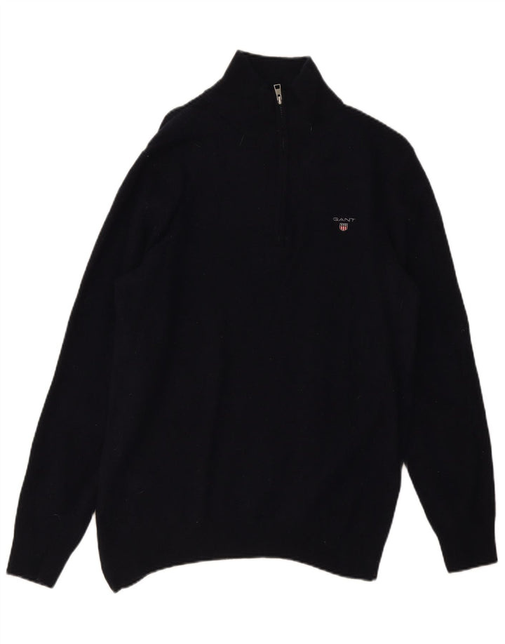 Gant Herren-Pullover mit Reißverschluss am Hals, große marineblaue Wolle