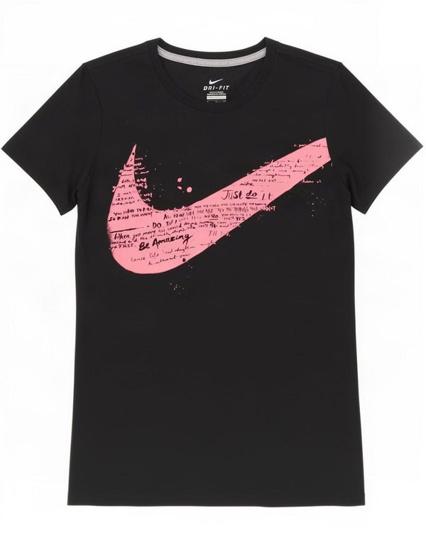 Nike Damen Dri Fit Graphic T-Shirt Top UK 10 Small Schwarz Baumwolle