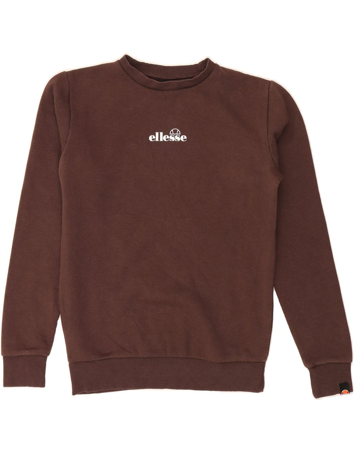 ELLESSE Womens Oversized Sweatshirt Jumper UK 6 XS Brown Cotton Vintage Ellesse and Second-Hand Ellesse from Messina Hembry 