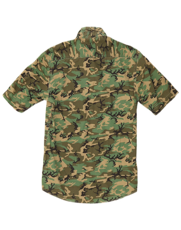 JACK & JONES Mens Short Sleeve Shirt Small Khaki Camouflage Cotton