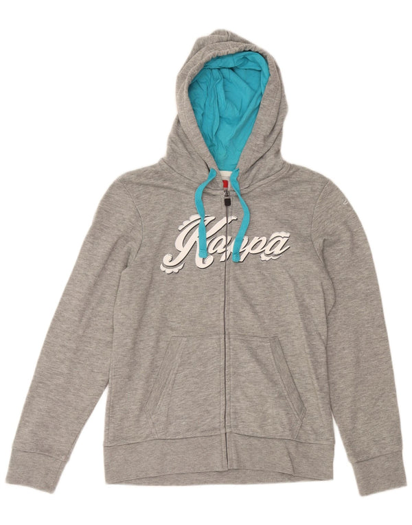 Kappa Womens Graphic Zip Hoodie Sweater UK 12 Mittelgrau meliertes Polyester