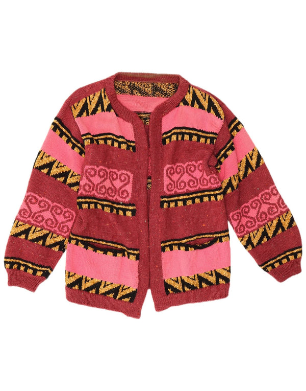 Vintage Damen Offener Cardigan Pullover UK 12 Mittelrot Geometrisch