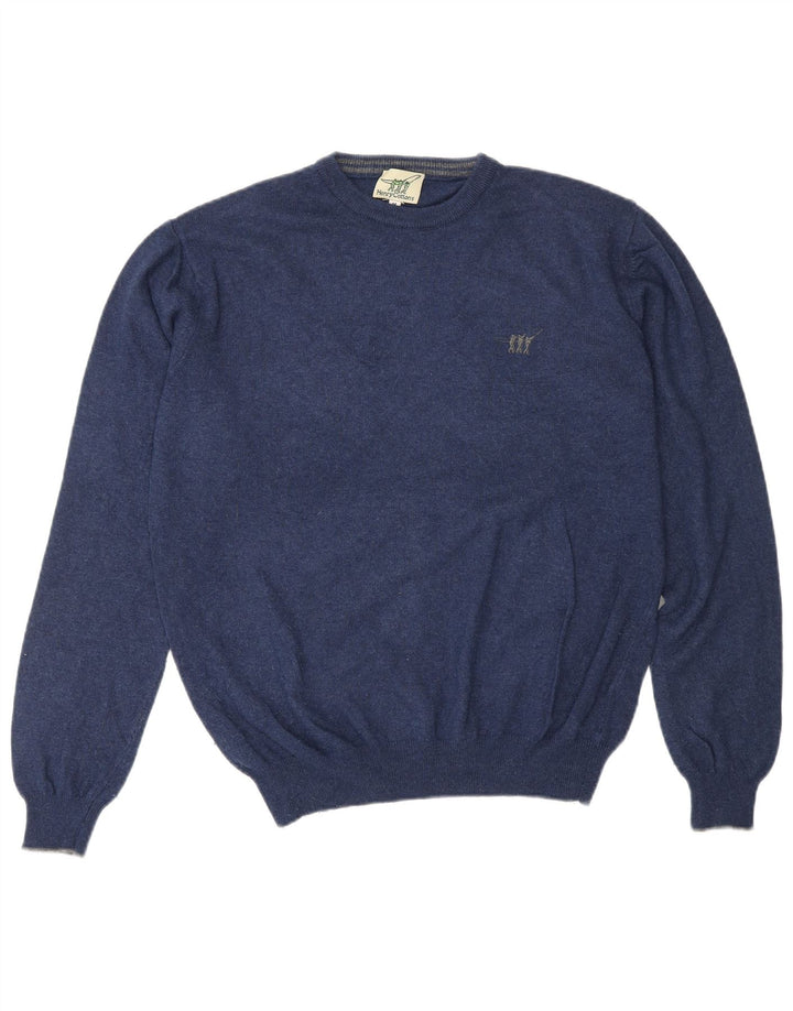 HENRY COTTONS Herren-Pullover mit Rundhalsausschnitt, mittlere marineblaue Wolle
