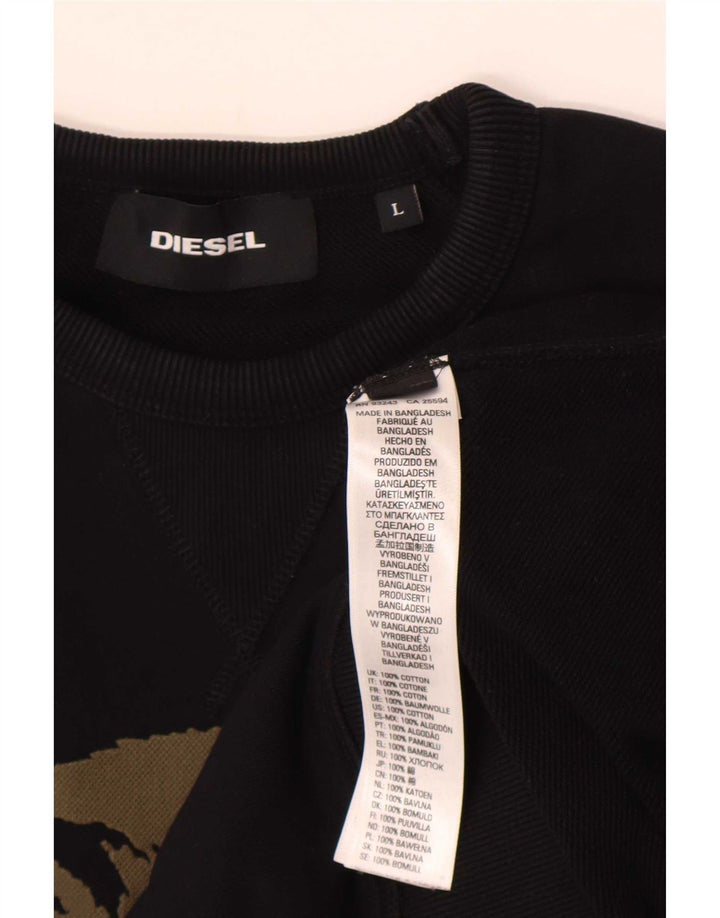 Diesel Herren-Sweatshirt mit Grafik, groß, aus schwarzer Baumwolle