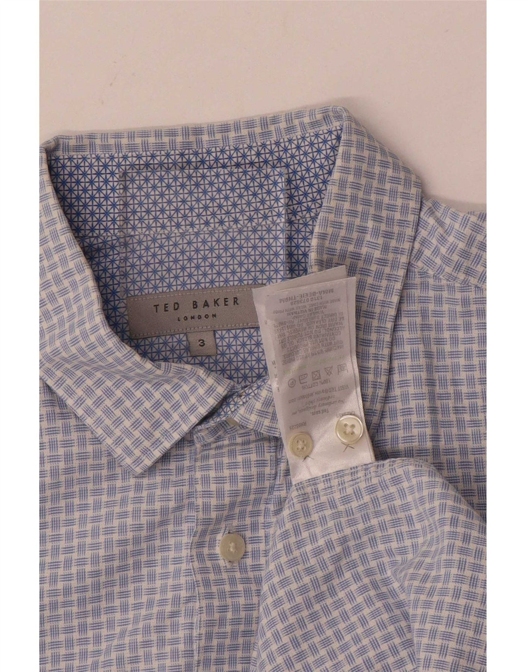 Ted Baker Herrenhemd, Größe 3, mittelblaue Gingham-Baumwolle