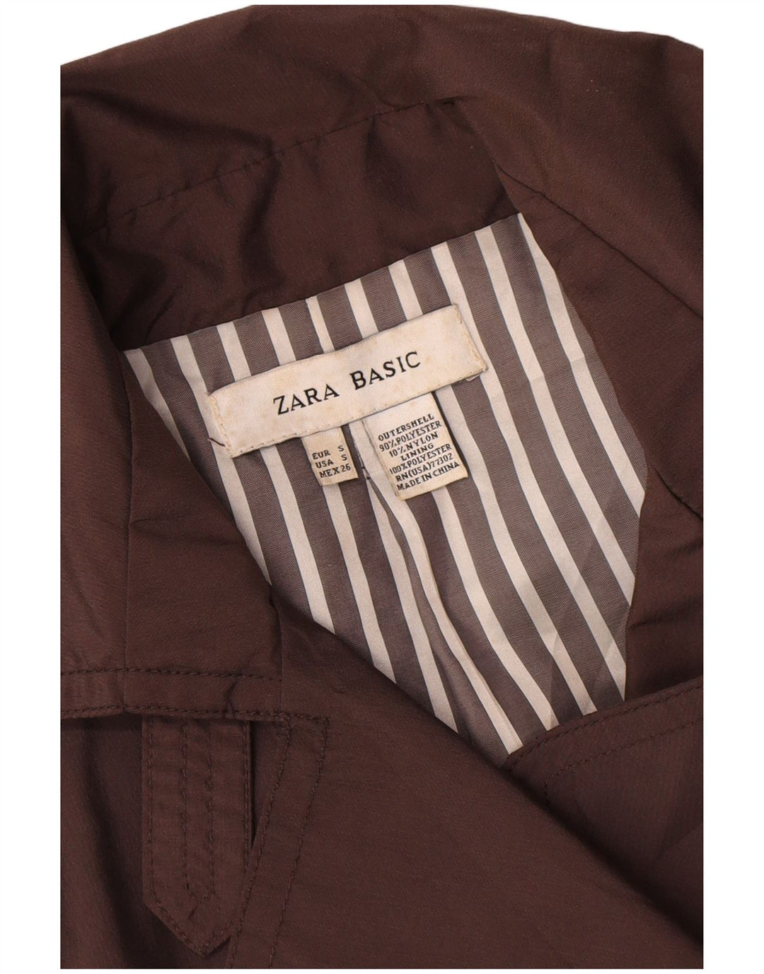 Zara Damen Zweireihiger Trenchcoat UK 10 Small Braunes Nylon