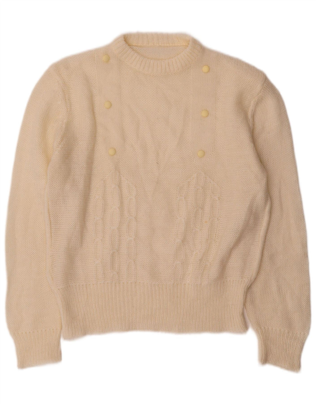 Vintage Damen Pullover mit Rundhalsausschnitt UK 12 Medium Off White