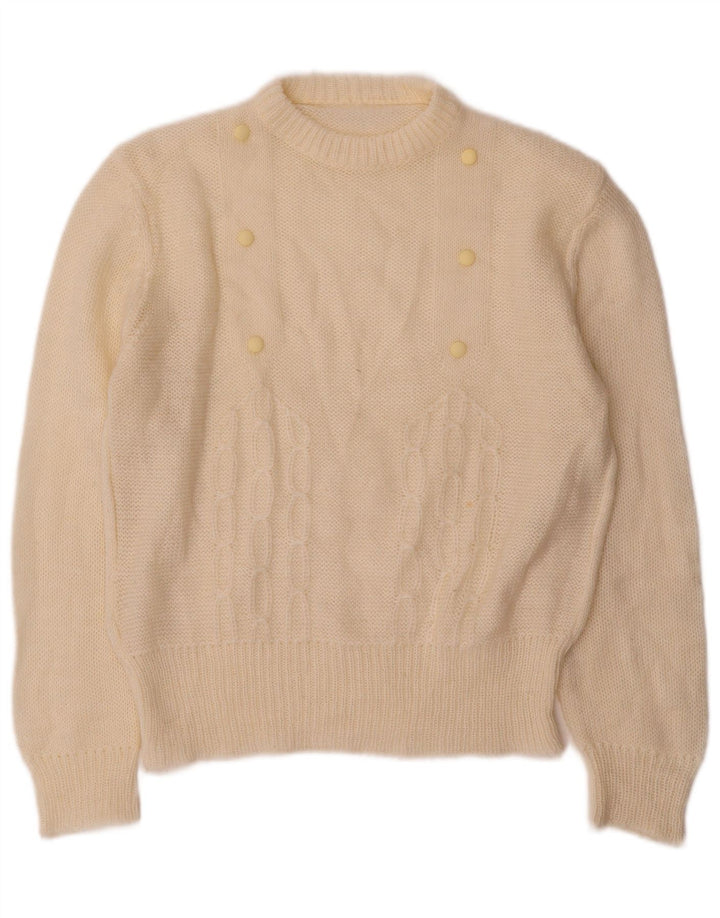 Vintage Damen Pullover mit Rundhalsausschnitt UK 12 Medium Off White
